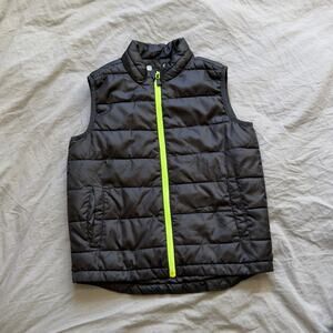 XERSION BLACK SLEEVELESS PUFF VEST WITH LIME GREEN ZIPPER - UNISEX